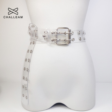 Two Row PVC Clear Belt For Women Fashion Pin Buckle Female White Waist Trousers Transparent Belts Ladies Jeans Grommet Belt 154