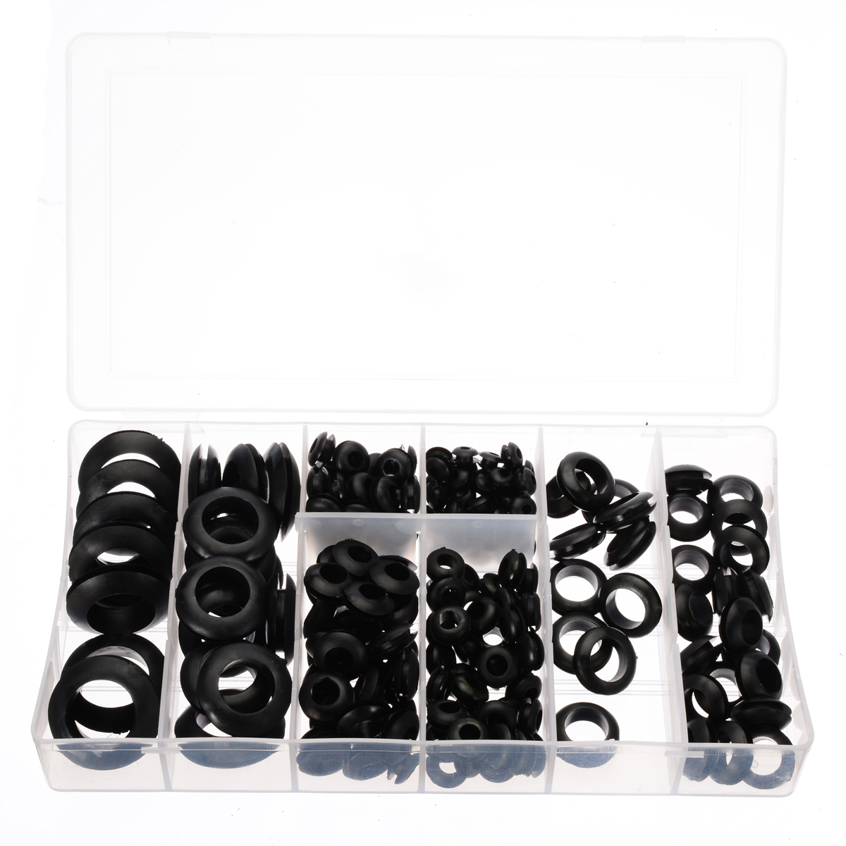 200pcs Rubber Grommet Assortment Set Black Electrical Wire Gasket Kit With a PVC Storage Case
