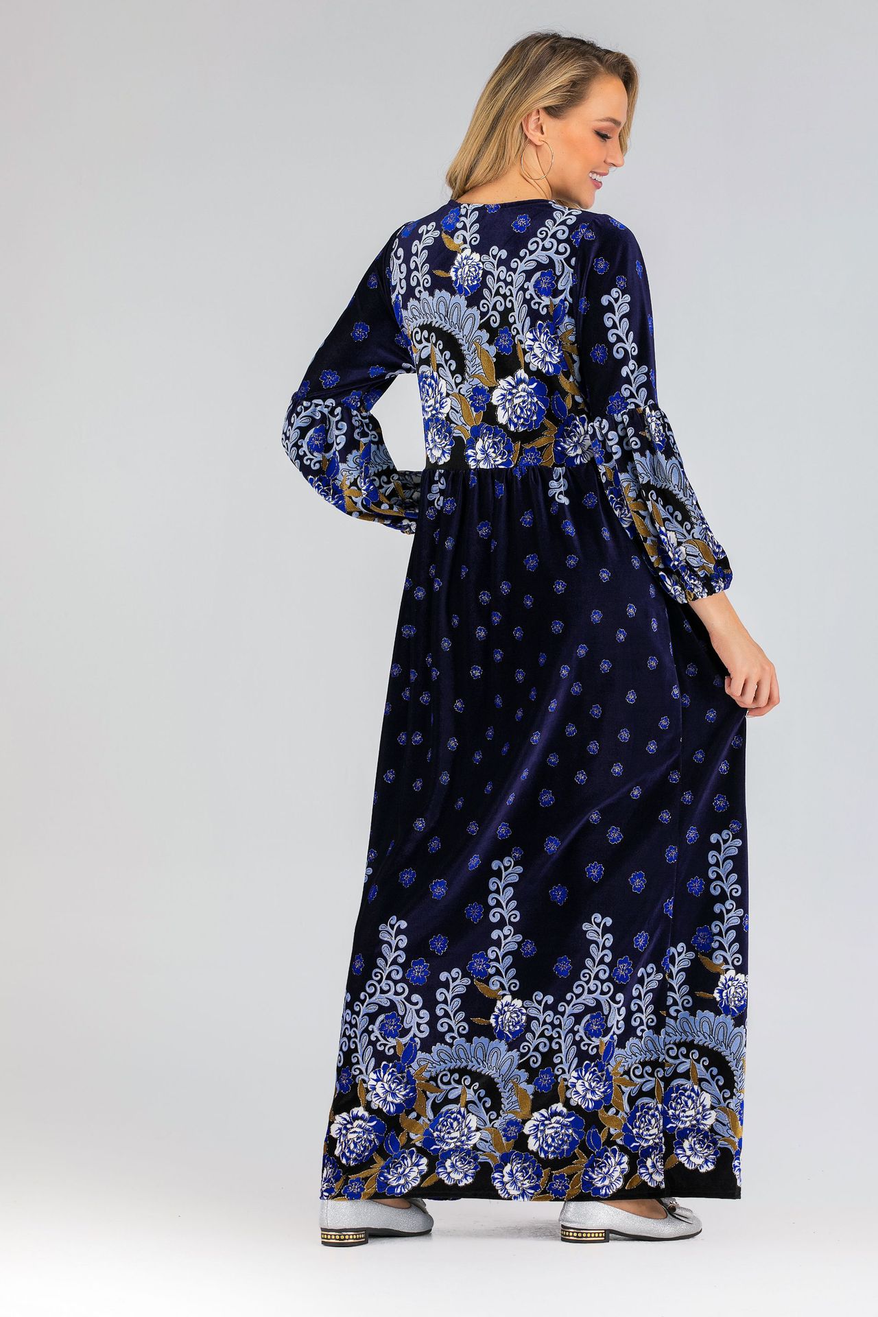 Plus Size Muslim Hijab Dress Women Floral Print Abaya Party Velvet Dresses Dubai Arab Long Robe Kaftan Turkey Islamic Clothing