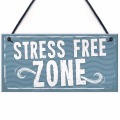 Meijiafei Stress Free Zone Man Cave Shed SummerHouse Sign Hot Tub Home Wall Door Plaque Sign 10" X 5"
