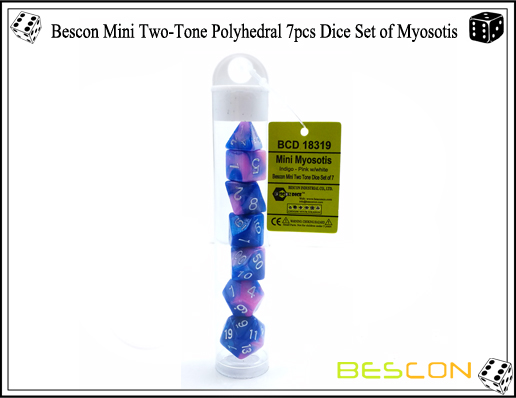 Bescon Mini Two-Tone Polyhedral 7pcs Dice Set of Myosotis-1#