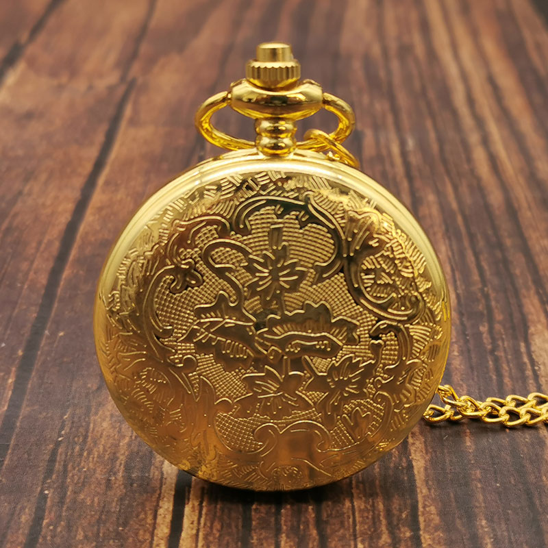 Classic Vintage Gold Quartz Pocket Watch Chain Roman Numerals Unisex Hollow Case Vintage Pendant Necklace Women Men Gifts