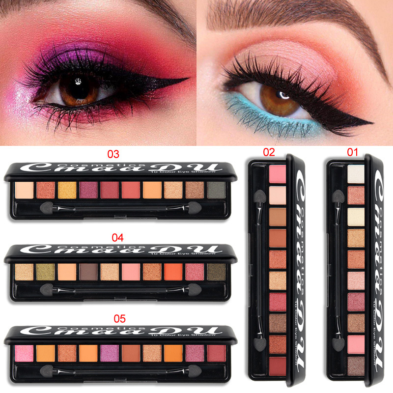 CmaaDU 10color Matte Shimmer Eyeshadow Palette Portable Glitter Eye Shadow Makeup Red Nude Makeup Set Cosmetics TSLM2