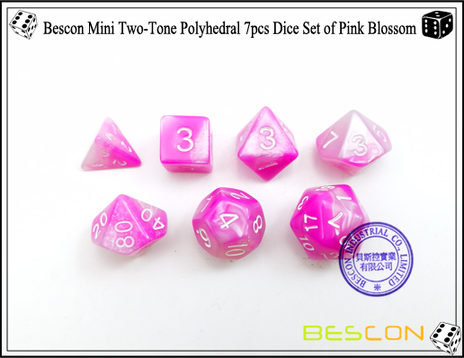 Bescon Mini Two-Tone Polyhedral 7pcs Dice Set of Pink Blossom-4