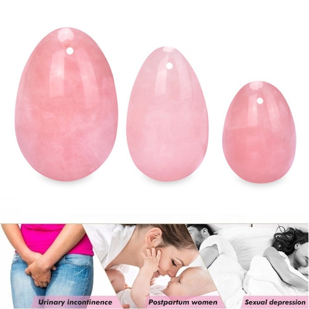 DropShipping 3Pcs/Set Natural Rose Quartz Yoni Egg Women Kegel Exercise Jade Egg Vaginal Muscle Tightening Ben Wa Ball Kegel Egg