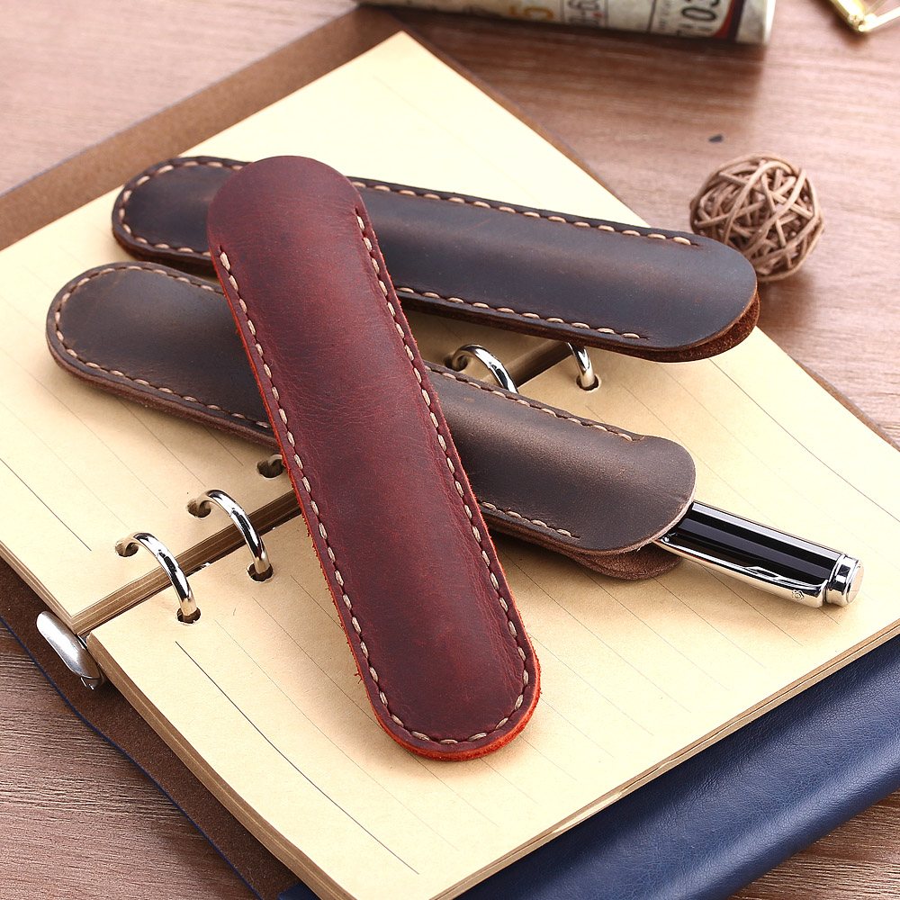Handmade Genuine Leather Pencil Bag, Cowhide Fountain Pen Case Holder, Vintage Retro Style Accessories For Travel Journal