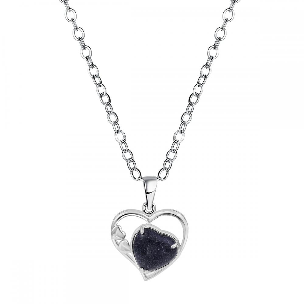 Blue Sandstone Love Heart Birthstone Pendant Gemstone Necklaces for Women