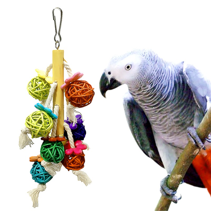 Pet Parrot Toys Rattan Birds Swing Ball Toy with Bells String Christmas Hanging Climbing Decorations for Cage papegaaien