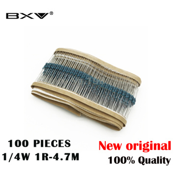 100PCS 1/4W 1R~22M 1% Metal film resistor 100R 220R 1K 1.5K 2.2K 4.7K 10K 22K 47K 100K 100 220 1K5 2K2 4K7 ohm resistance BXV