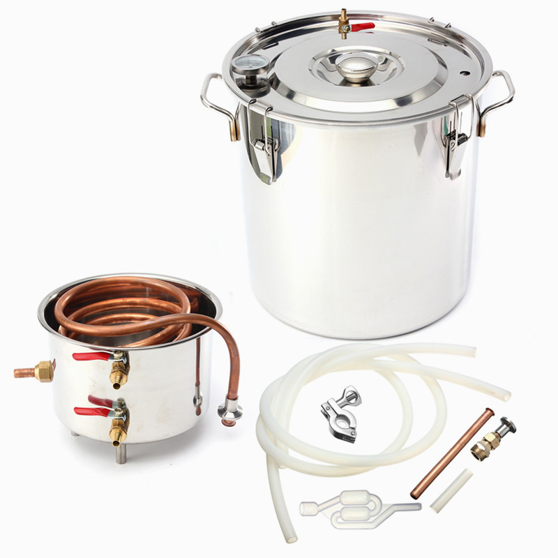 8/10/12/20/35L Durable Distiller Moonshine Alcohol Stainless Copper DIY Home Water Wine Essential Oil Brewing Kit