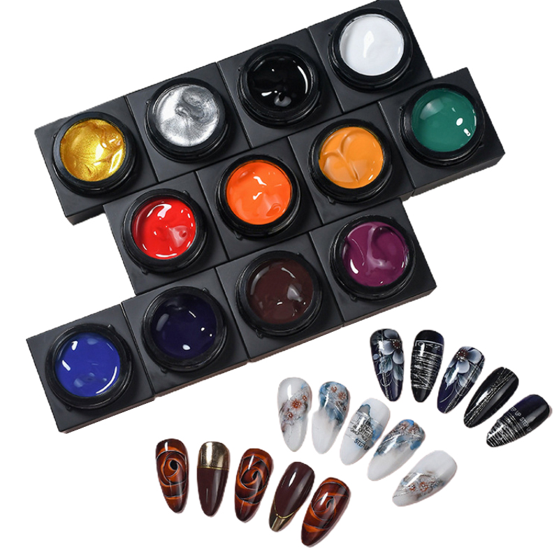 12 Colors Nail Art Paint Glue Painting Carved Chain Link Flower Drawing Line Smudge Gradient Drawing Silk Glue Spider Glue TSLM1
