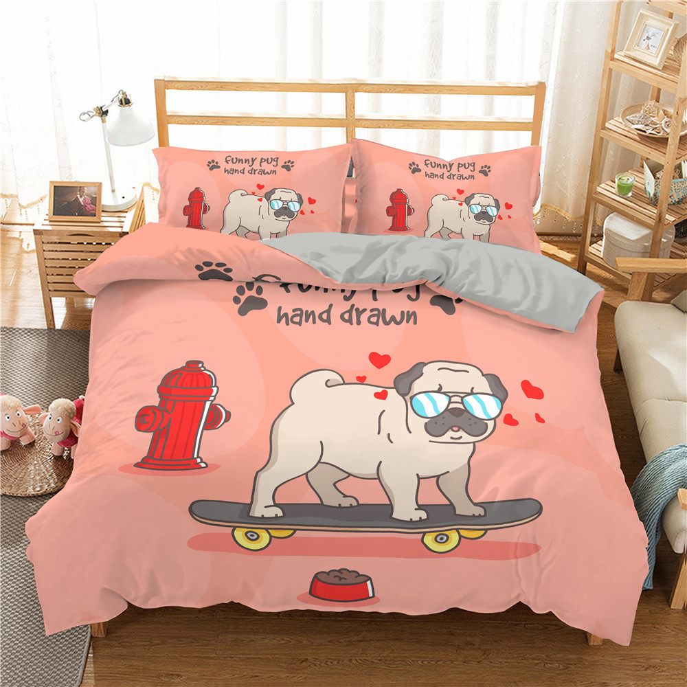 ZEIMON 3D Cartoon Pug Dog Bedding Set Girl Boy Kid Quilt/Duvet Cover Set Twin Full Queen King Adult Bed Cover Set Bedclothes