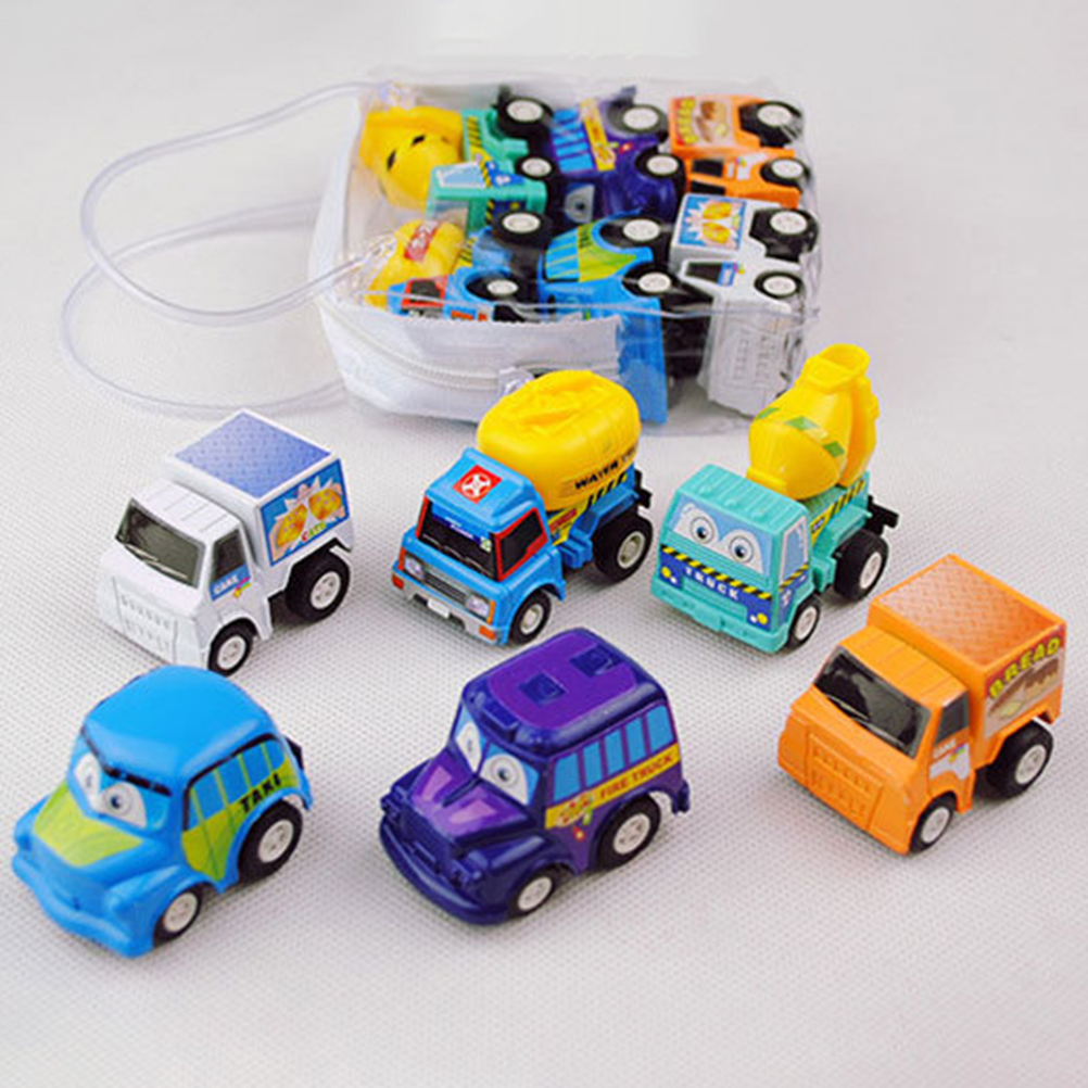 6Pcs/Lot Mini Pull Back Cars Toys Mobile Machinery Shop Construction Vehicle Fire Truck Model Baby Mini Cars Gift Children Toys