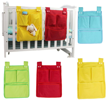 1Pcs Canvas Bed Hanging Storage Bag Baby Cotton Crib Organizer Toy Diaper Pocket Bag for Crib Bedding Set Baby Supplies