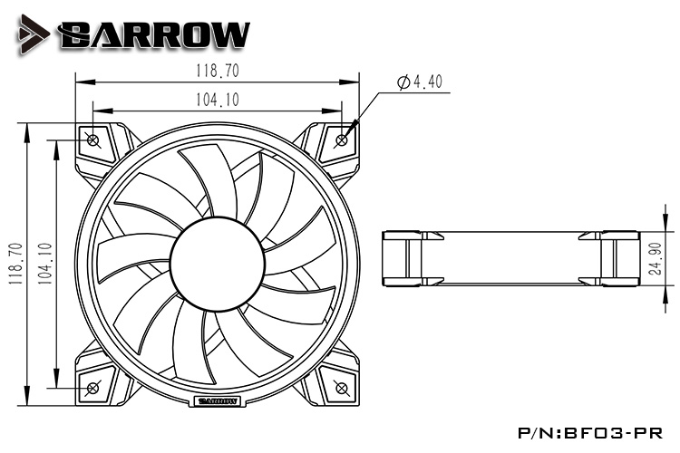 Barrow PWM Water Cooling Fan Aurora LRC RGB v2 Lighting Water Cooling Radiator Fans Adjustable Ring Lighting BF03-PR