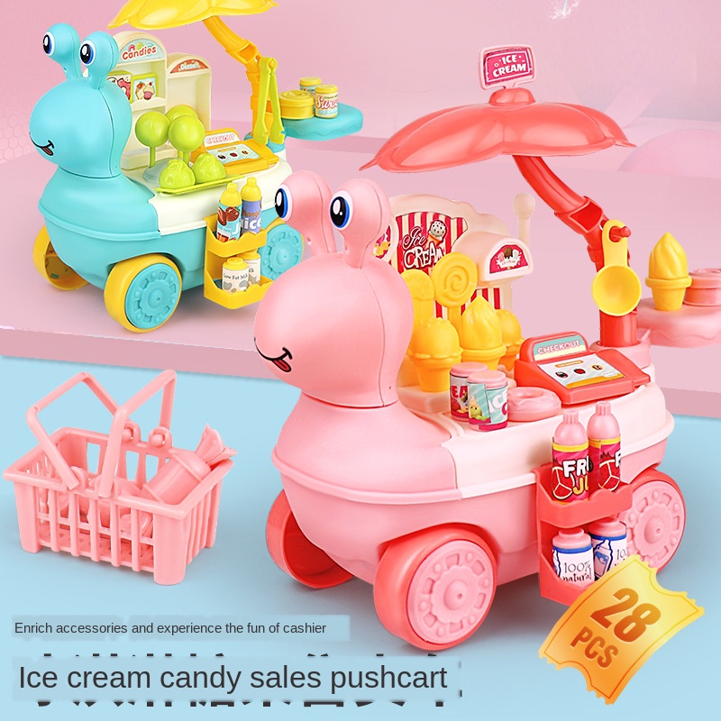 Snail candy supermarket trolley children's simulation ice cream sales truck baby play house kitchen toy shopping cart toy