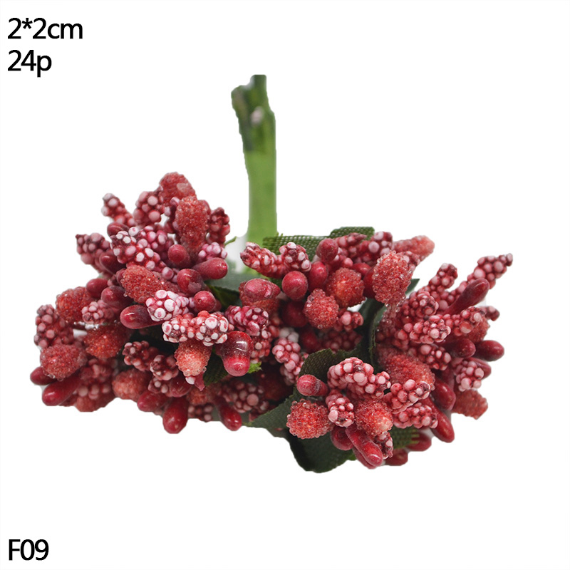 Red Bright Mix Artificial Fruit Cherry Berries Stamen 5/6/10/12/20/30/40/50/250pcs Fake Flowers for Wedding Festival Decor