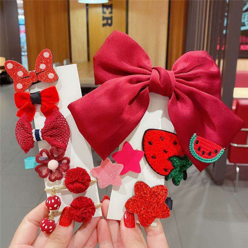 10 Pcs/Set Baby Girl Hair Accessories Flower Bows Kids Elastic Hair Bands Hair Clips Cartoon Children Hair Rope Barrettes Set