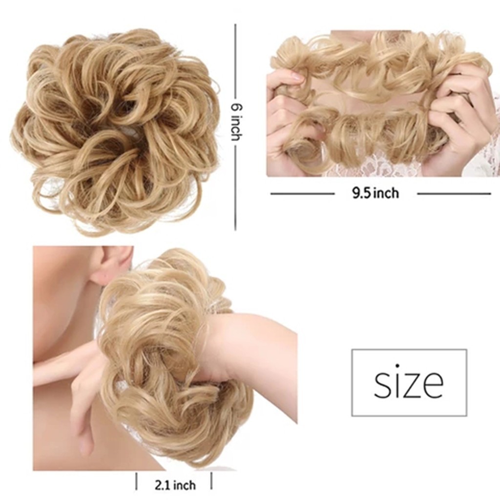 Girls Curly Scrunchie Chignon With Rubber Band Brown Gray Synthetic Hair Ring Wrap On Messy Bun Ponytails