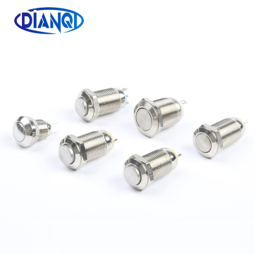 8mm 10mm 12mm High flat spherical ball head round metal Chrome push button switches With LED pin NO NC teminal