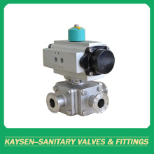 DIN Sanitary pneumatic square three way ball valves