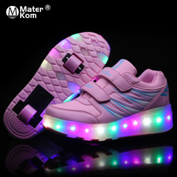 Size 27-43 LED Light Roller Shoes for Children Glowing Lighted Sneakers with Double Wheels Boys Girls Luminous Skate Shoes Adult
