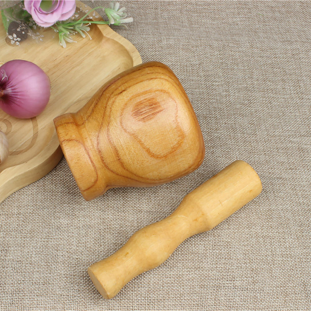 Wooden Mortar And Pestle Set Spice Bowl Pill Crusher Kitchen Home Wood New Style Supplies