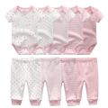 Summer Newborn Short Sleeve 5pcs Bunny Baby bodysuits+4pcs Unisex Baby pants Cotton 0-12M toddler Clothes Set Roupas de bebe