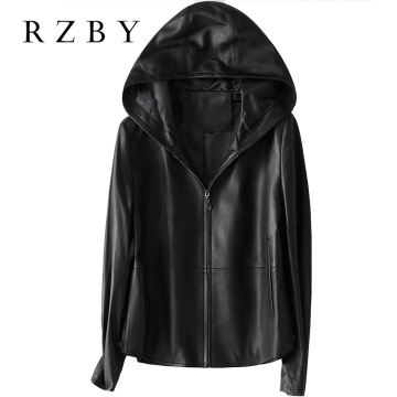 RZBY Women 100% Real Sheepskin Coat Hooded jacket spring 2020 fashion Genuine Leather Jackets Chaqueta Mujer Top Quality