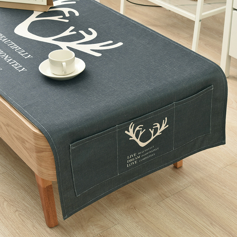 Thick 100% Ramie Cotton Fabric Waterproof Coffee Table Cloth With Pocket Leaving Room Tablecloth