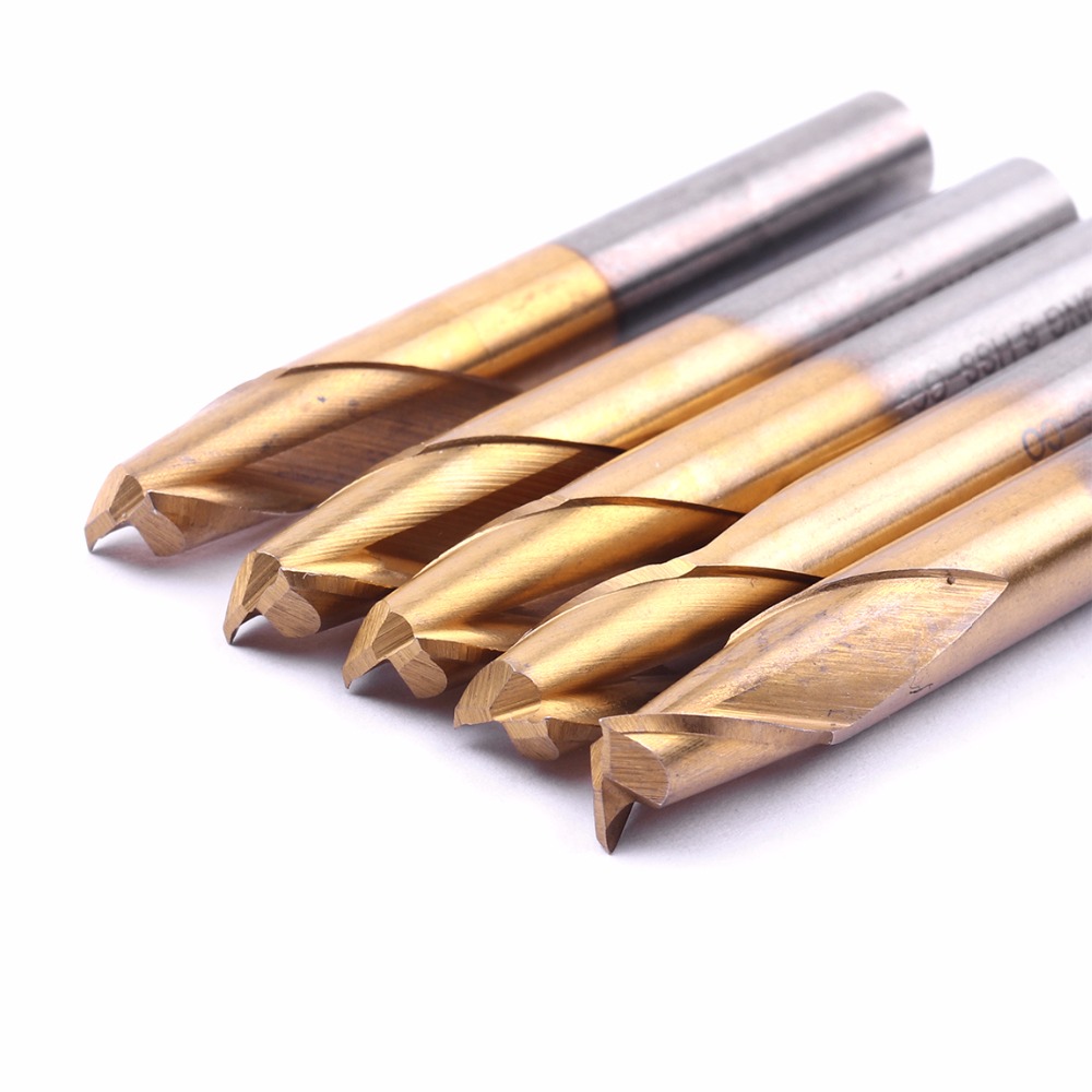 1pc 4mm 6mm Shank Titanium Coated Aluminium HSS 2 Flute Mills CNC Bits End Mills High Hardness Forming&Cutting Cutter Tools