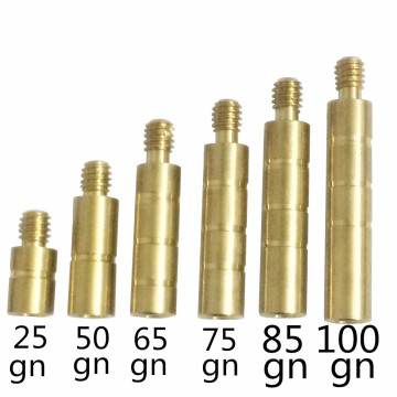 Suitable Diameter 6.2mm Arrow Shaft Weight with bronze 25 50 65 75 85 100gn for Archery hunting headarrows 24pcs and 36ps