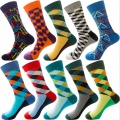 300 Style Casual Men Socks Fashion Design Plaid Colorful Happy Business Party Dress Funny Woman Cotton Socks Christmas Gift