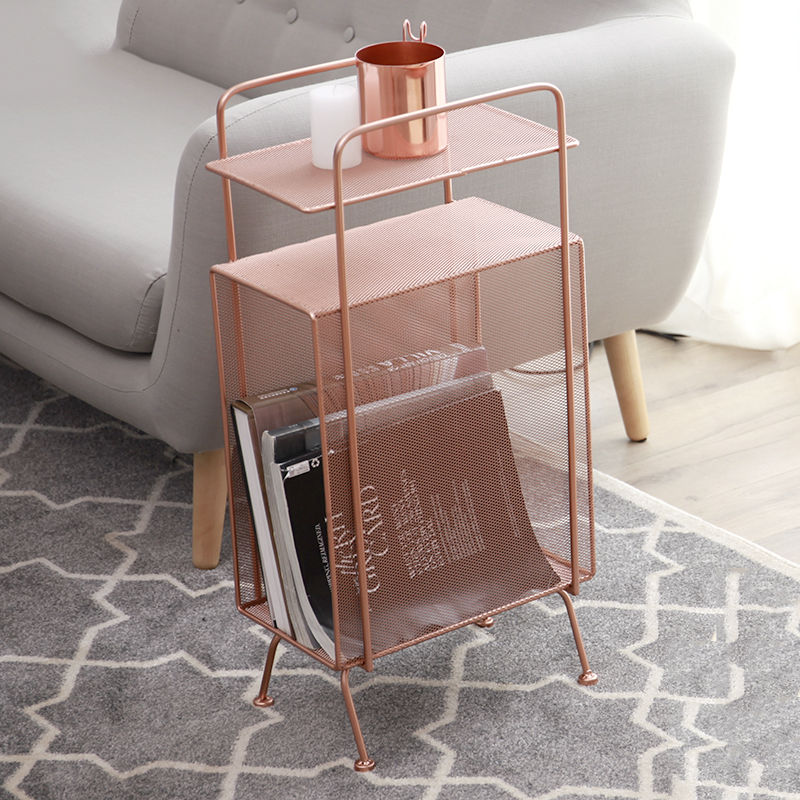 Golden & Pink Modern Fashion Design Metal Color Luxury Multi-layer Steel Wire Magazine Rack Book Storage Organizer