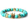 Natural Gemstone Imperial Crown Bead Bracelet King Queen Luxury Charm Couple Jewelry Xmas Gift for Women Men