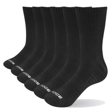 YUEDGE Men Comfortabl Breathable Cotton Cushion Black Crew Athletic Training Trekking Hiking Sports Socks 6 Pairs 38-47 EU