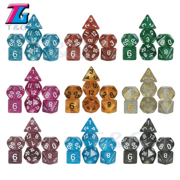Assorted Colorful Glitter Dice Set D4,D6,D8,D10,D10%,D12,D20 Gambling Games Table Dnd Rpg TRPG Board Game 7PC/LOT