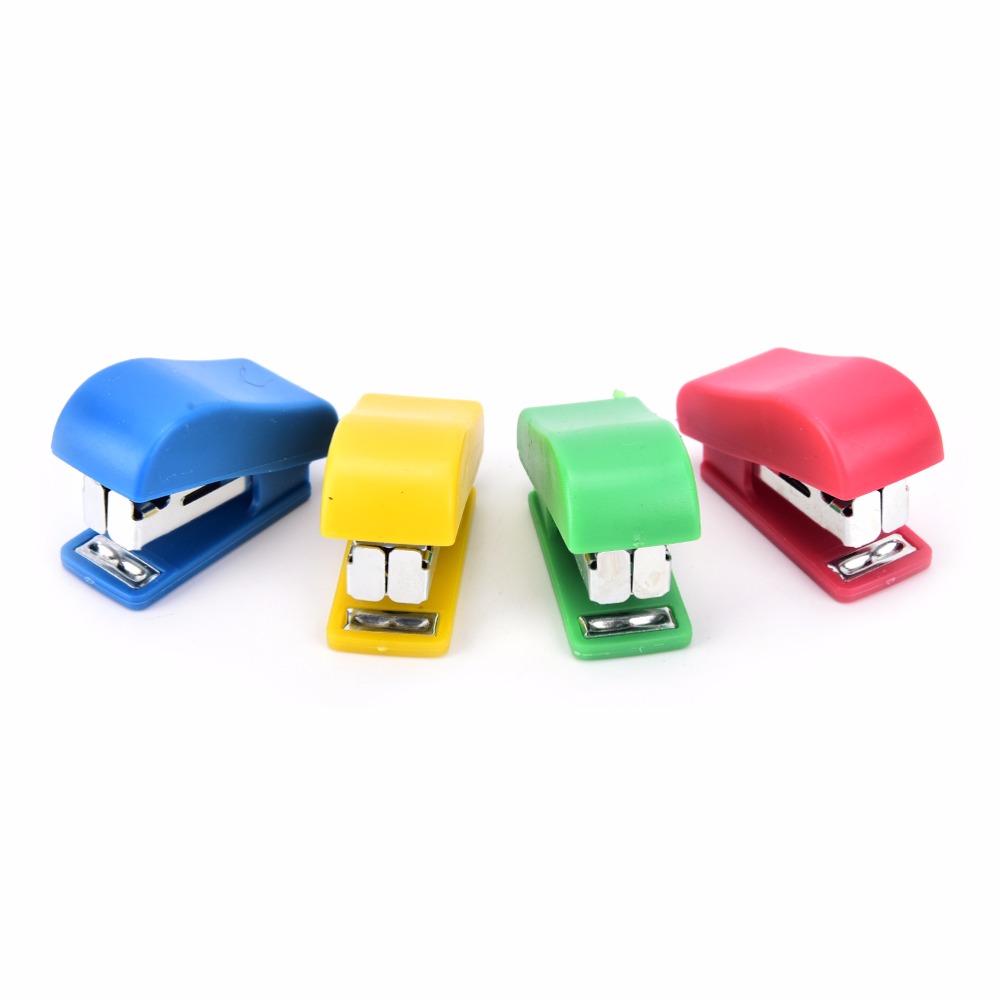 Mini Stapler Candy Solid Color Plastic Fastener Paper Stapler Manual Stapler No. 10 Staples Set Random Color