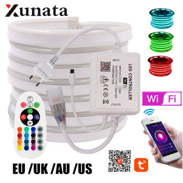 WIFI Bleutooth Control RGB Neon Strip Light Lamp 5050 2835 White /Warm White Flexible LED Neon Rope Light EU UK AU 220V US 110V