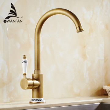 Kitchen Faucets Cold Water And Hot Water Antique Brass Kitchen Sink Faucet Single Handle Deck Mounted FlexibleMixer Taps 9222F