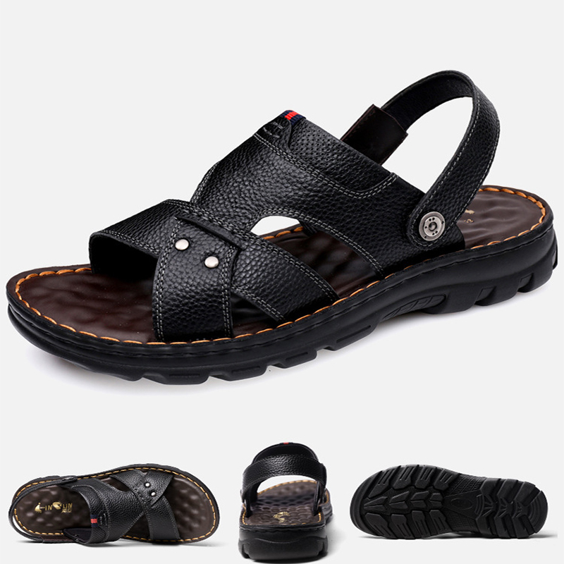 Sandals Leather Men Summer Beach Casual Shoes Luxury Slides Non-slip Slippers for Men High Quality Brand Designer Mens Slipper