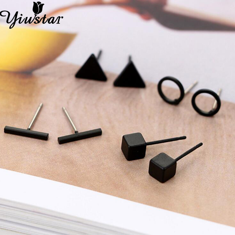 Yiustar New 4pair/Set Geometric Triangle Round Square T Bar Stud Earrings for Women Girls Kids Trendy Jewelry Brincos Bijoux