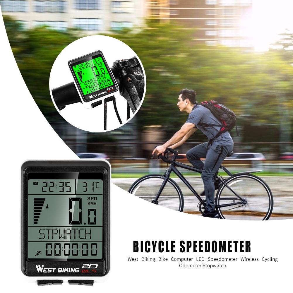 West Biking Bicycle Computer Odometer Wireless MTB Bike 5 Language Cycling Odometer Speedometer Watch LED Digital Rate