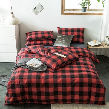 100%Cotton Soft Duvet Cover Bed Sheet Set Red Black Gingham Plaid Geometric Pattern Bedding set Twin Queen King size for Teens