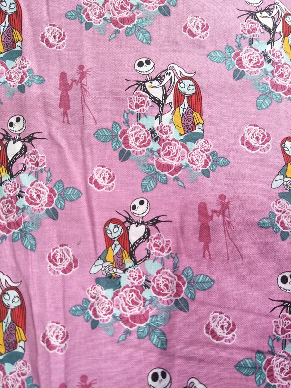 Nightmare Before Christmas Couple Jack Skull Flowers Purple Cotton Fabric for Girl Clothes Cushion Cover DIY 105cm Width-BK929