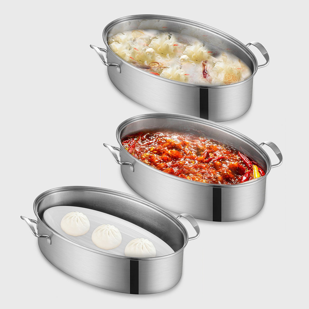 Stainless Steel Fish Steamer - Multi-Use Oval Roasting Cookware & Hotpot with Rack, Ceramic Pan, Chuck - Pasta Pot/Stockpot