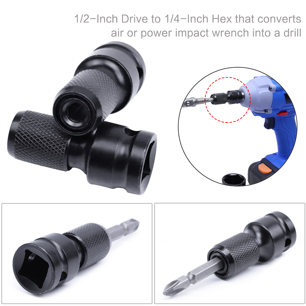 1pc Tungsten Steel Socket Adapter Converter 1/2" Drive To 1/4" Hex Shank Adapter Quick Release Converter Impact Wrench