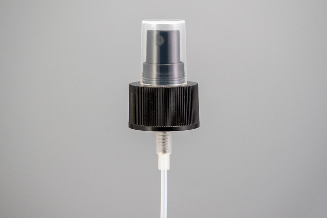 28/410 Black Ribbed Fine Mist Sprayer With Clear Cap