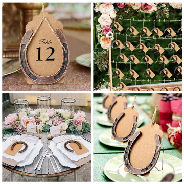 Creative Metal Horseshoe Wedding Gifts Souvenirs Wedding Table Decoration Kraft Paper Tags DIY Blank Card Lucky Pendant