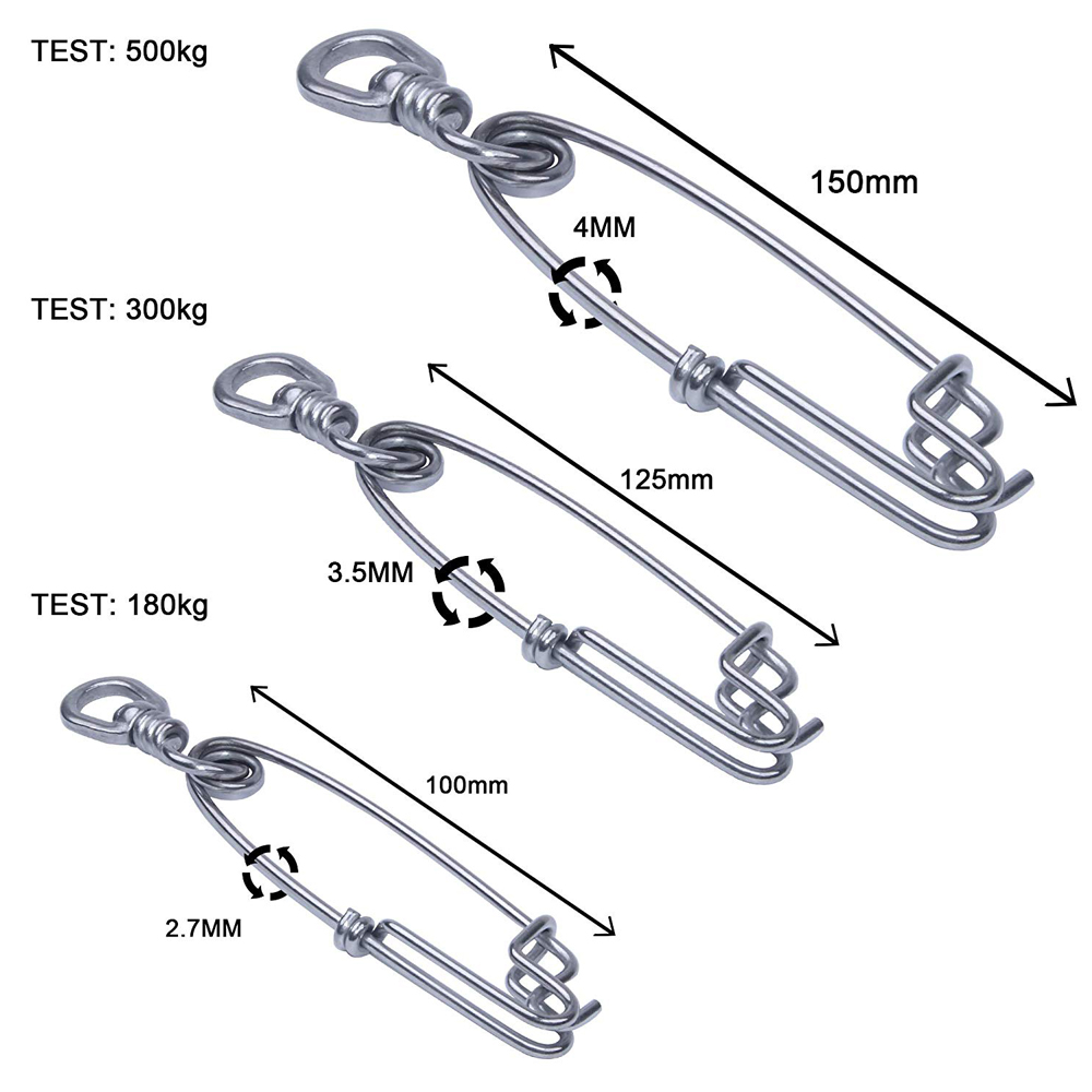 10pcs 400LB-1100LB Stainless Steel Longline Branch Hangers With Fishing Swivels Floatline Tuna Clip Snap Strong Connector